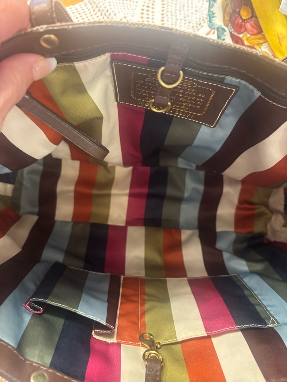 Vintage Coach Brown Signature Canvas Tote with stripped Legacy lining
